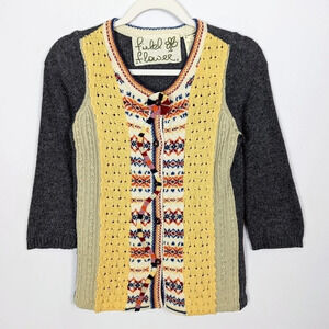 ANTHROPOLOGIE S Field Flower Rove Wander Cardigan Sweater Artsy Lambswool Angora